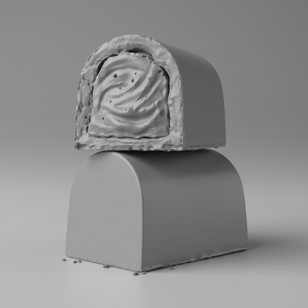 Clay render of the Flormel bonbon — geometry without material