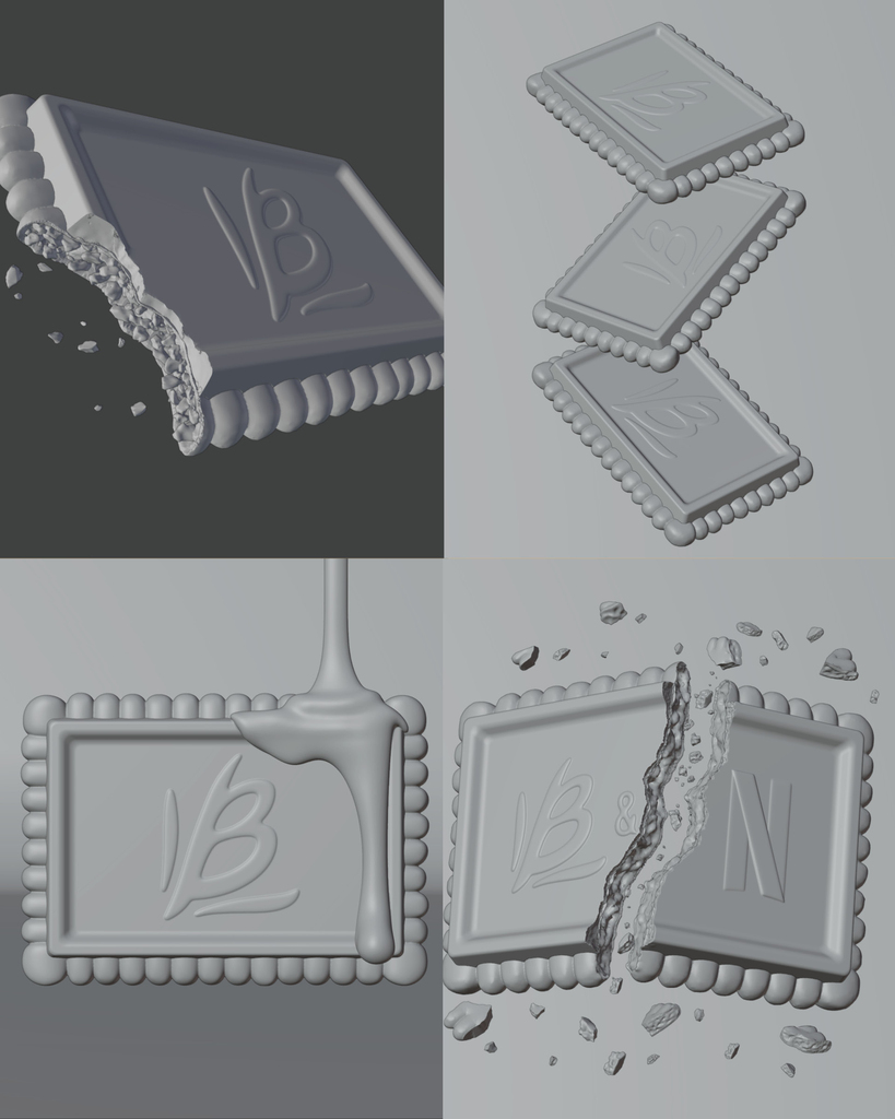 Clay renders do Choco Biscuit ao Leite — geometria sem material nem cor