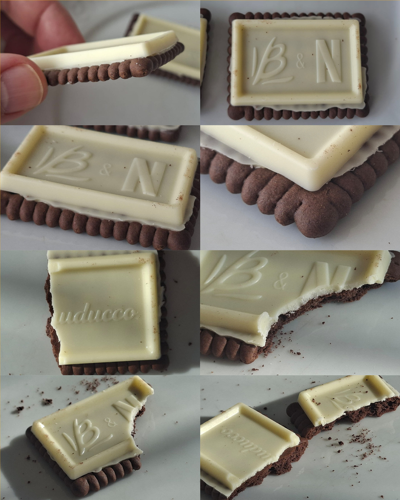 Fotografias do produto físico Bauducco Choco Biscuit Branco usadas como referência