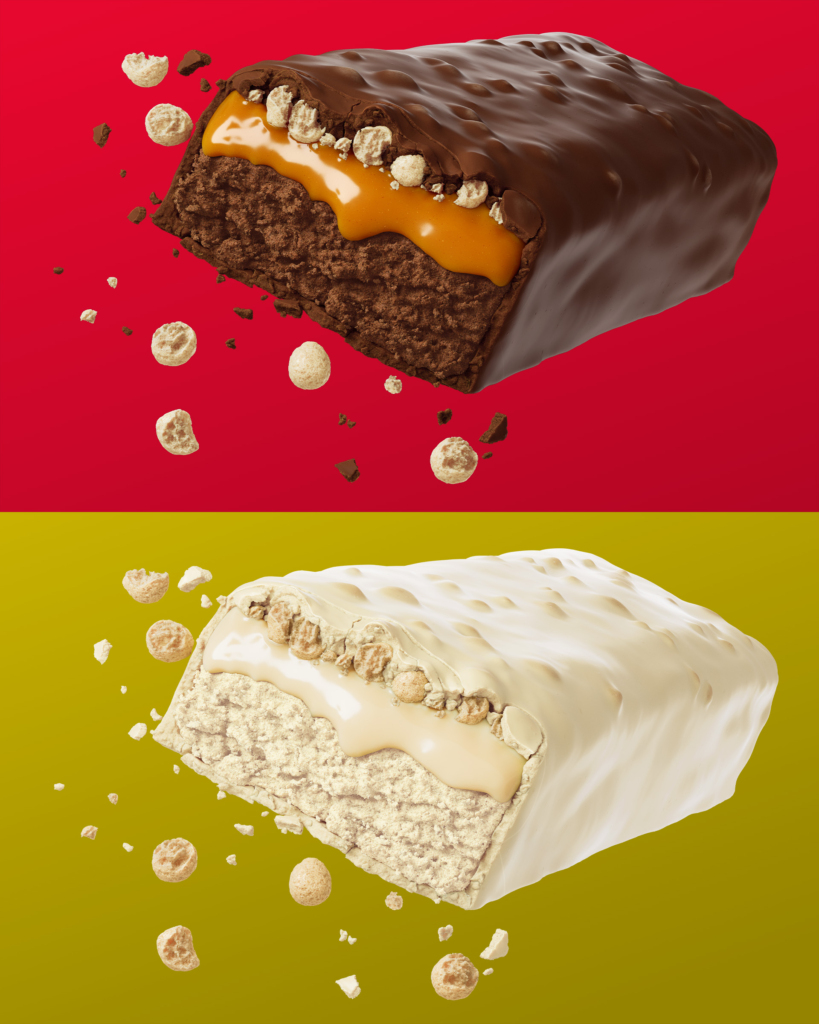 3D render of Bold protein bars, Bombom Crocante and Torta de Limão flavours