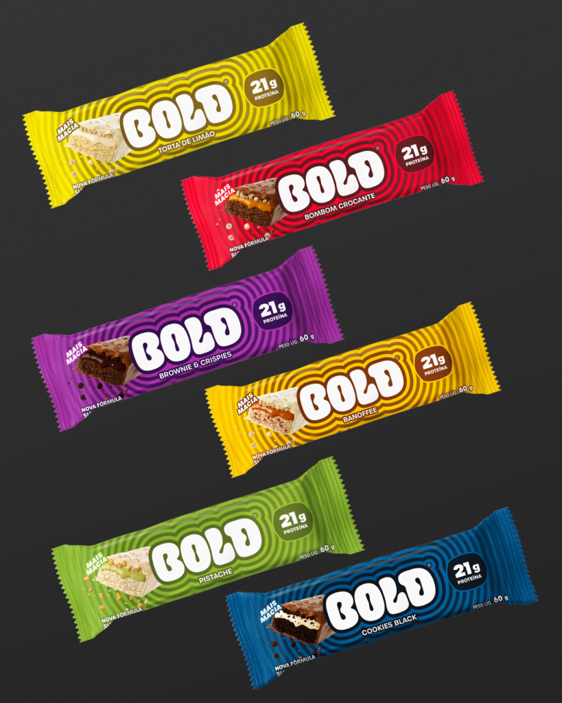 3D render of the Bold protein bar packaging line, six flavours